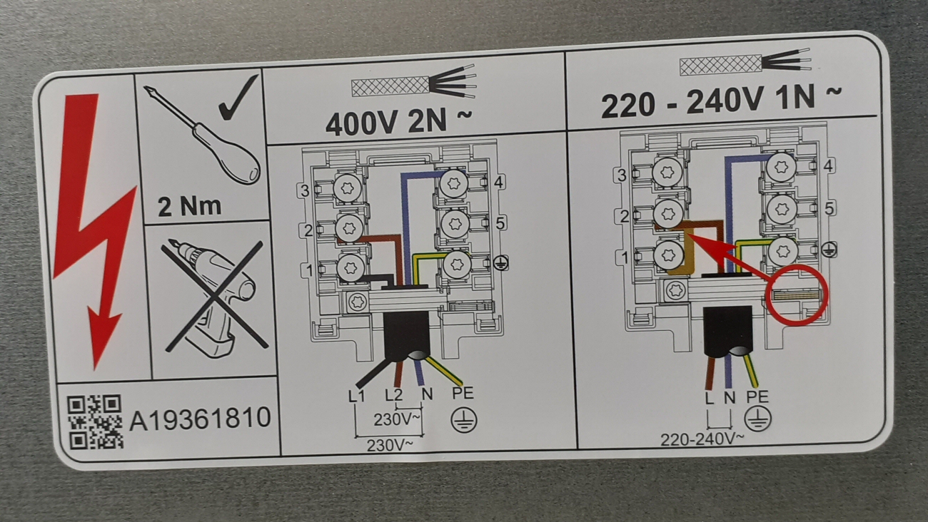 Az elektromos főzőlapot a legritkább esetben látják el dugvillával, helyette ilyen ábrákkal jelölik a bekötési pontokat.